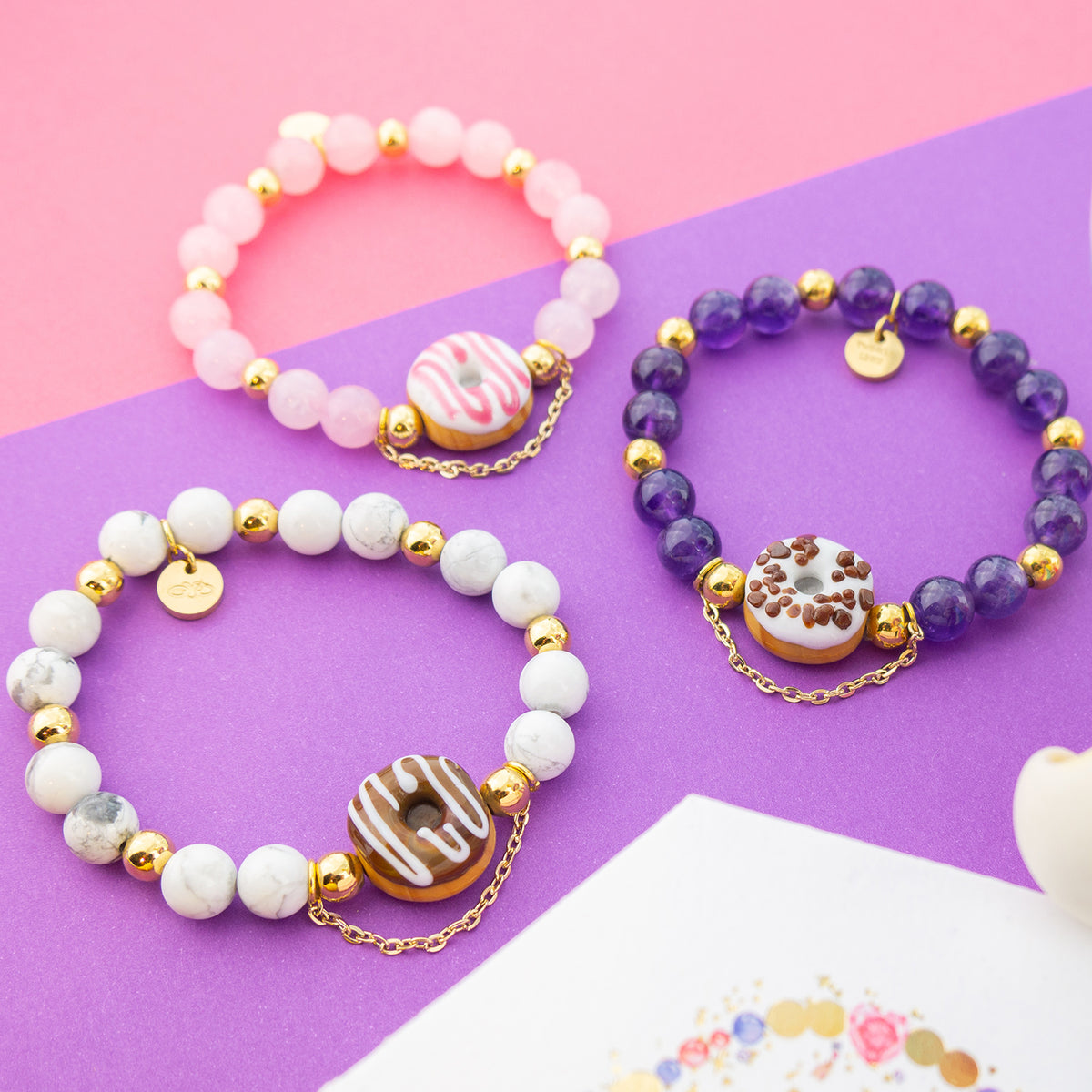 LOVEberry KARMIC DONUT Bracelet | Rose Quartz | 18k Gold Dipped