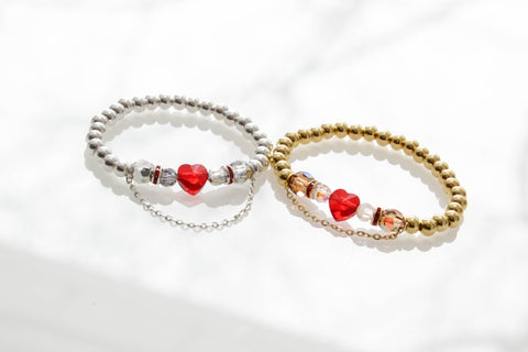 BRAVE HEART METALLIC Bracelet | Red Crystal Heart | Faceted Crystal | 18k Gold Dipped